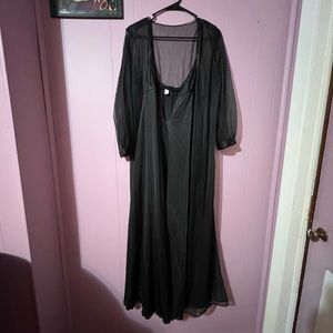 Vintage Fredericks of Hollywood black satin nightgown with robe